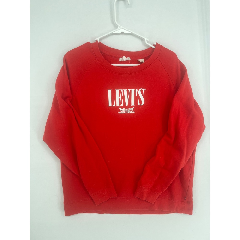 Levis Sweatshirt Mens XL Red Graphic Logo Crewneck Raglan Pullover French Terry